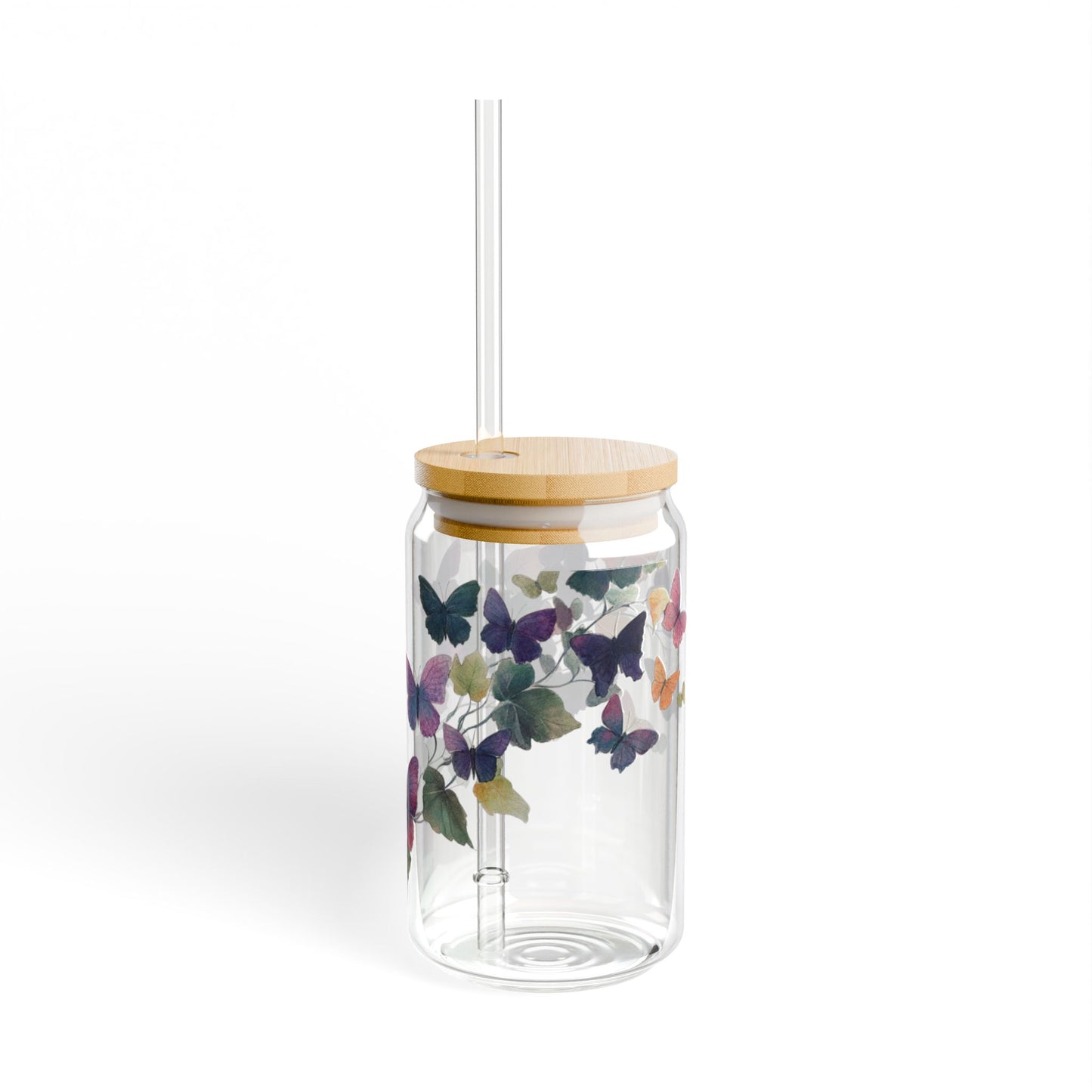 Serene Butterfly Garden 16oz Glass Sipper – Sip in Tranquil Beauty