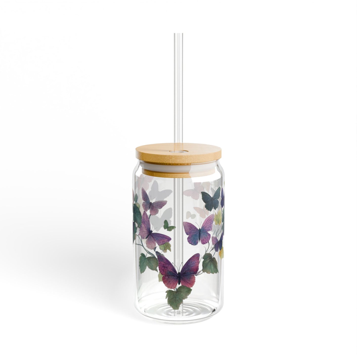 Serene Butterfly Garden 16oz Glass Sipper – Sip in Tranquil Beauty