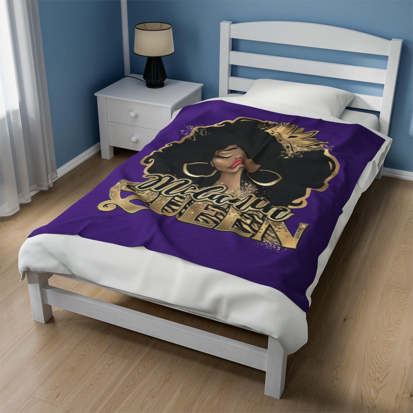 Melanin queen crown, Velveteen Plush Blanket
