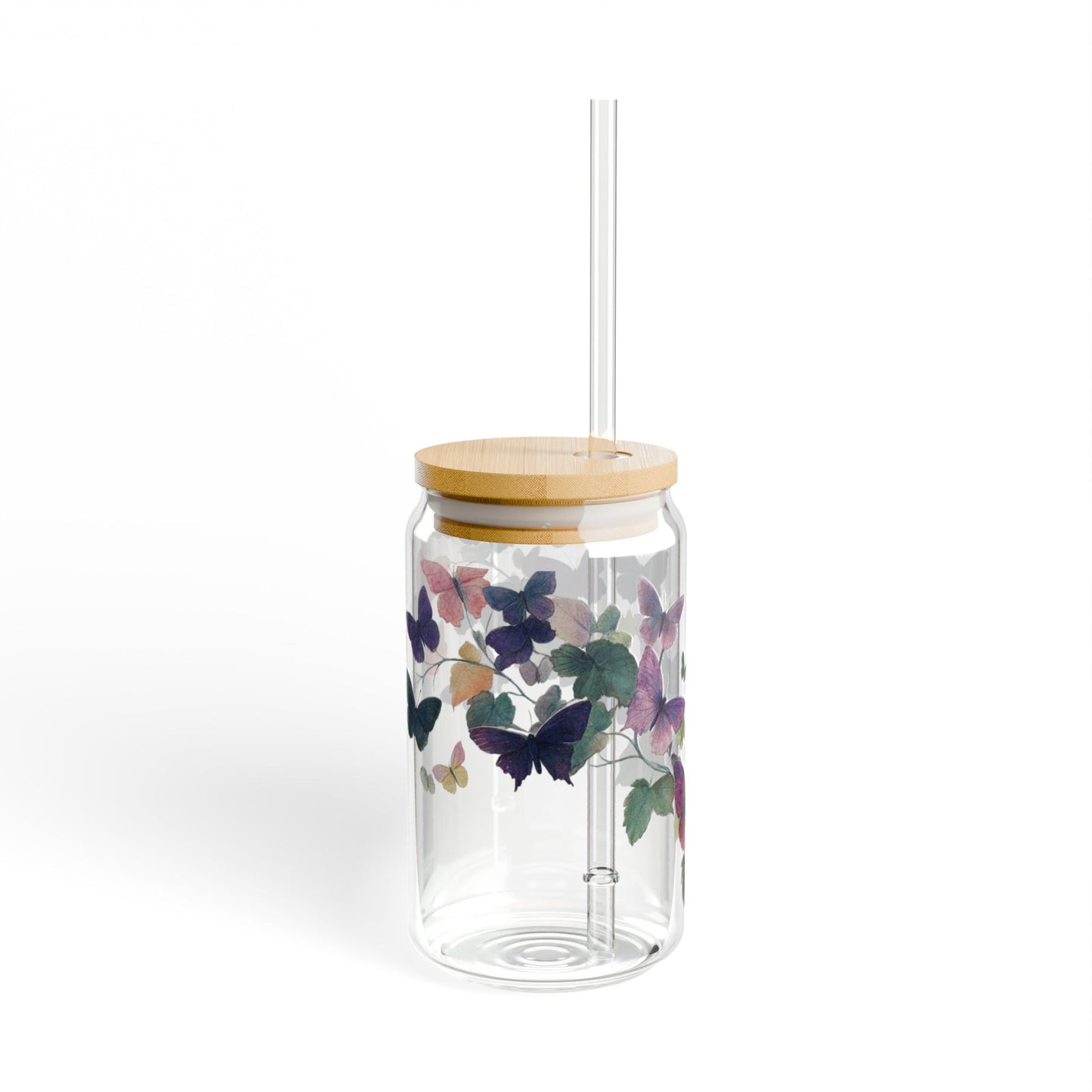 Serene Butterfly Garden 16oz Glass Sipper – Sip in Tranquil Beauty