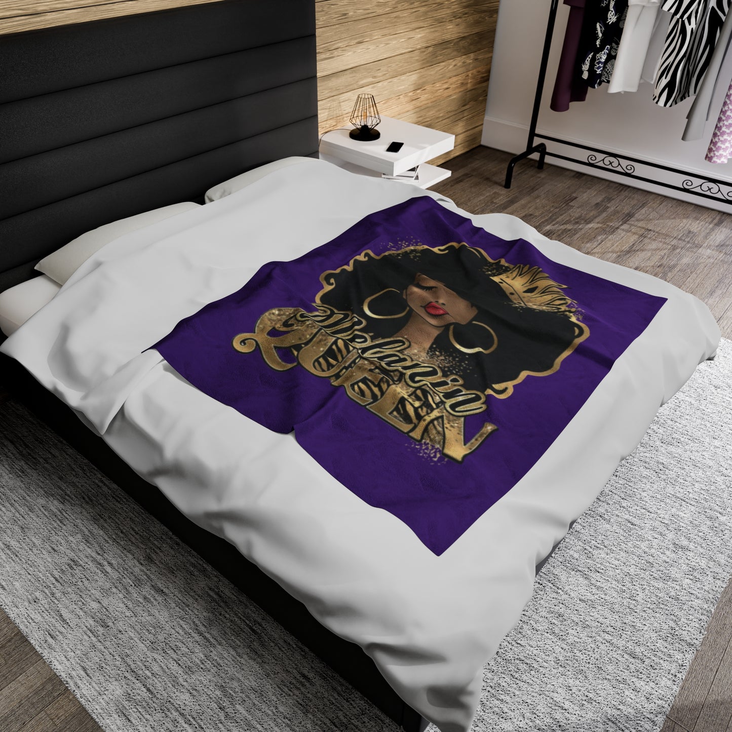 Melanin queen crown, Velveteen Plush Blanket