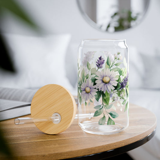 Floral 16oz Glass Tumbler – Eco-Friendly and Elegant! Sipper Glass