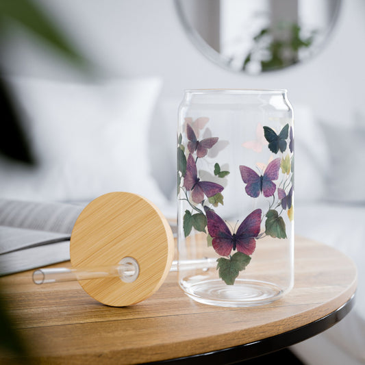 Serene Butterfly Garden 16oz Glass Sipper – Sip in Tranquil Beauty